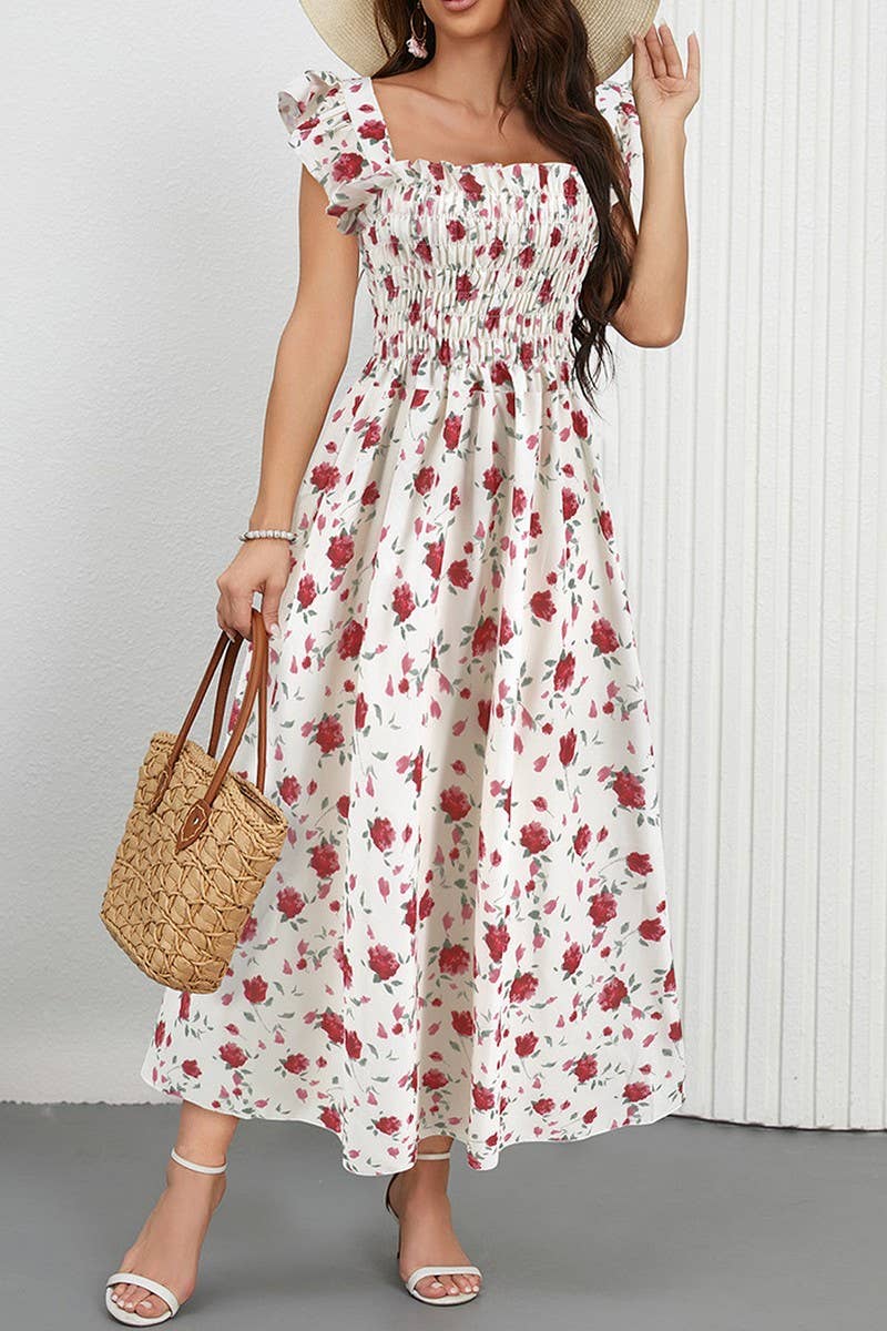 CWDMD6205_FLORAL FLUTTER SLEEVE SQUARE NECK MAXI DRESS