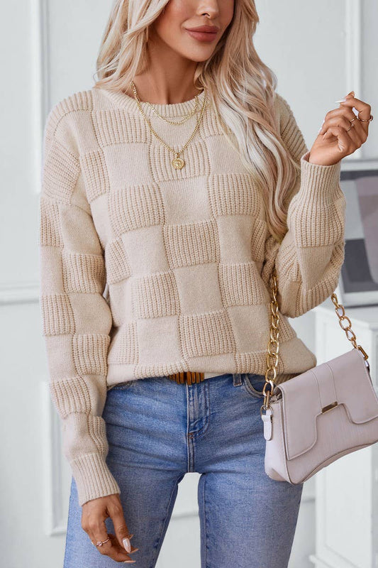CWOSWL2805_LOOSE ROUND NECK PULLOVER KNITTED SWEATER