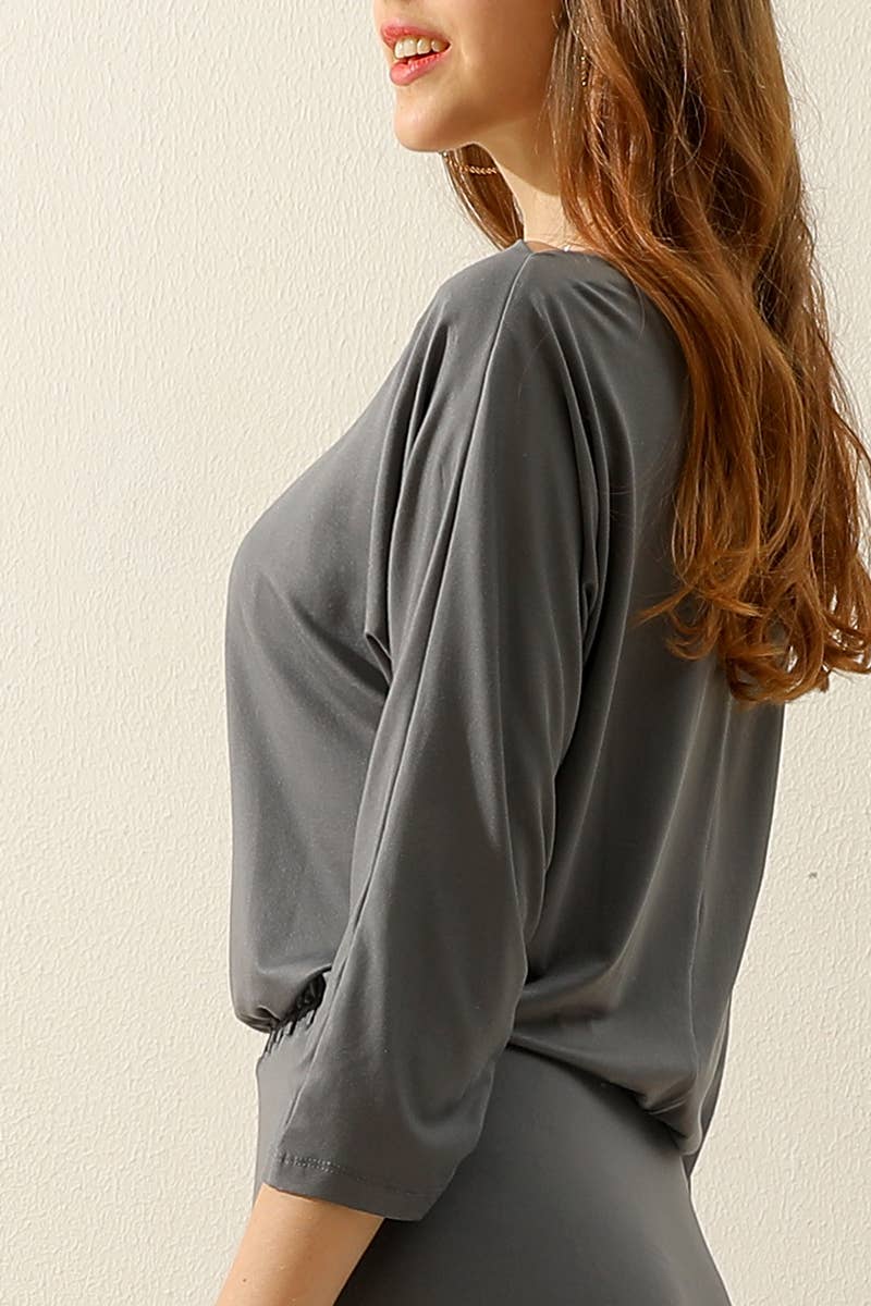 CWDMD803_BOAT NECK LONG SLEEVE DRAWSTRING KNEE MIDI DRESS