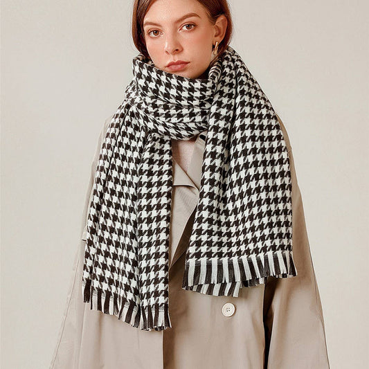 WINTER WARM LATTICE LARGE SCARF FRINGE SHAWL