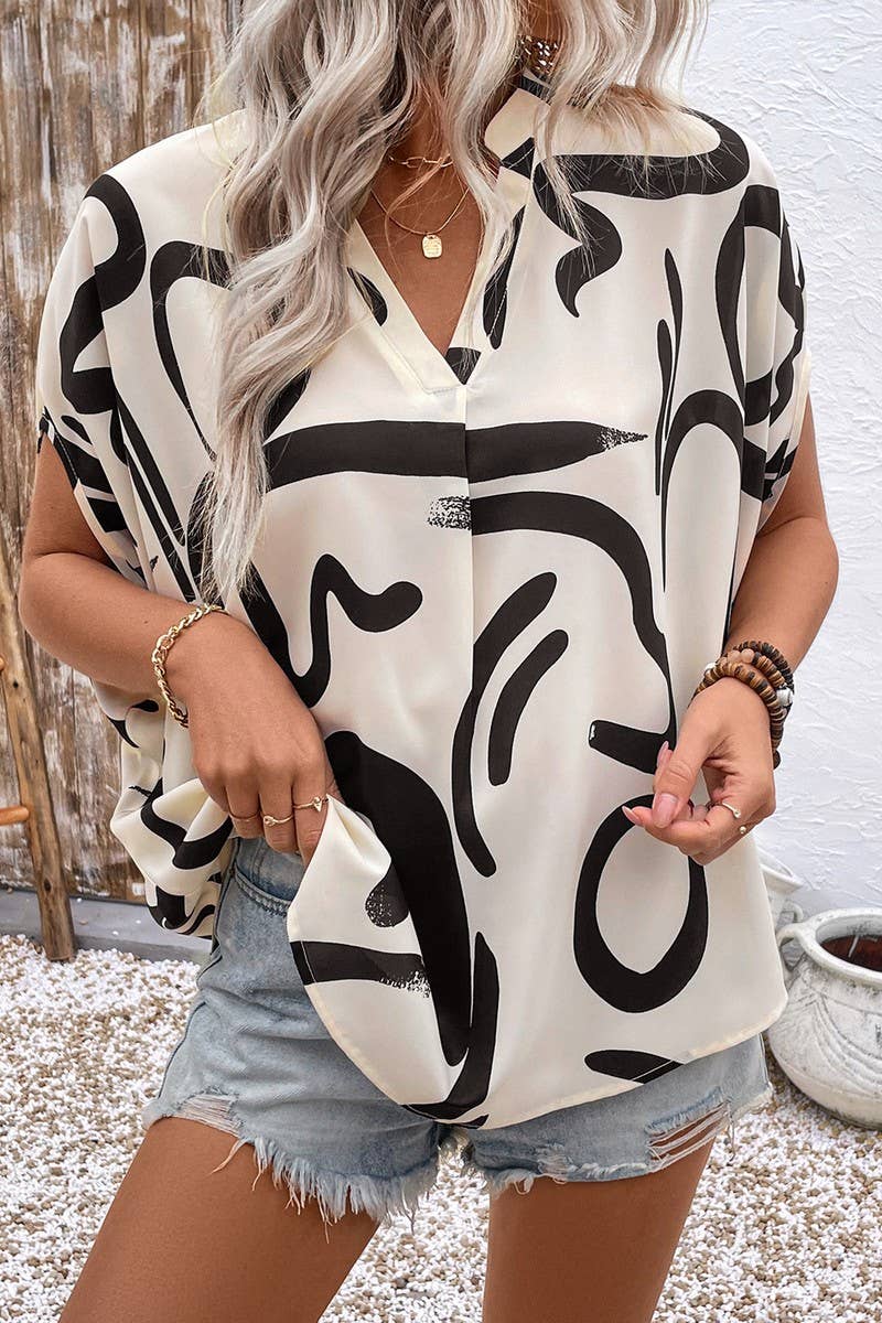 CWTSTS0517_BATWING SLEEVE GEOMETRIC PRINT SHIRT