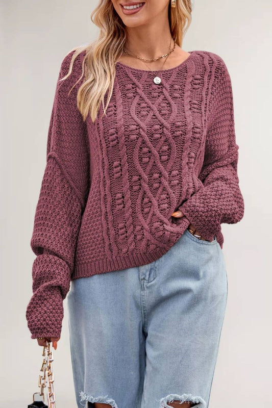 CWOSWL5847_CREW-NECK LONG SLEEVED SWEATER WITH TWIST
