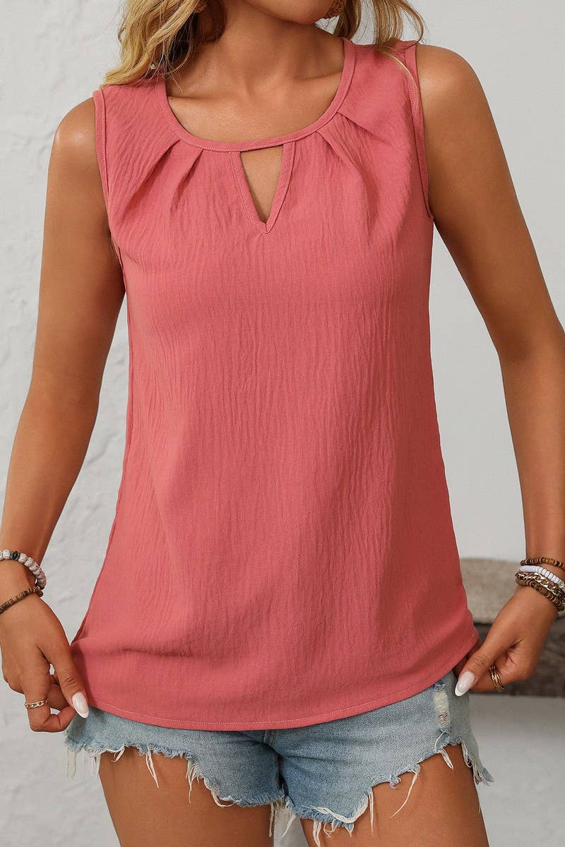 CWTBLSL0633_SOLID COLOR ROUND NECK SLEEVELESS VEST TOP