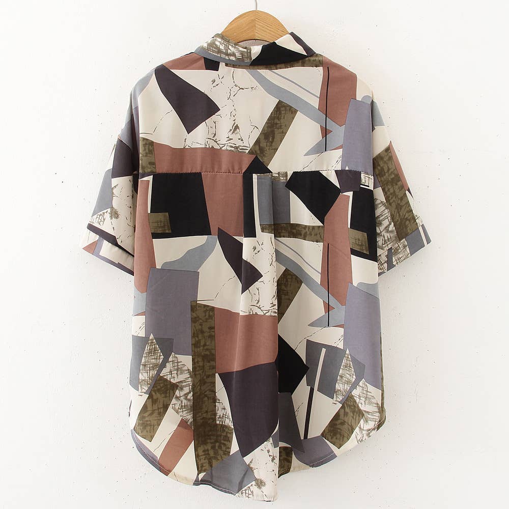 Design sense vintage geometric chiffon shirt