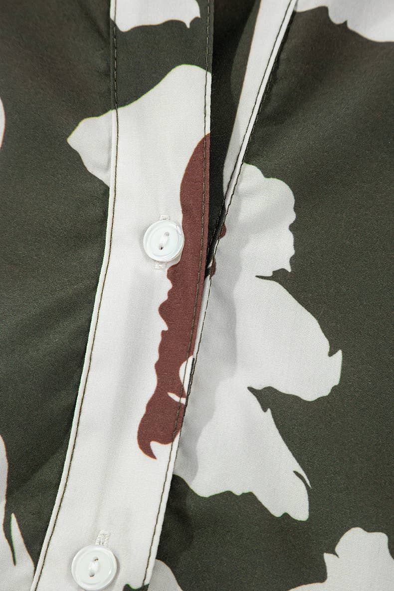 COMMUTER LOOSE V-NECK VINTAGE FLORAL PRINT SHIRT