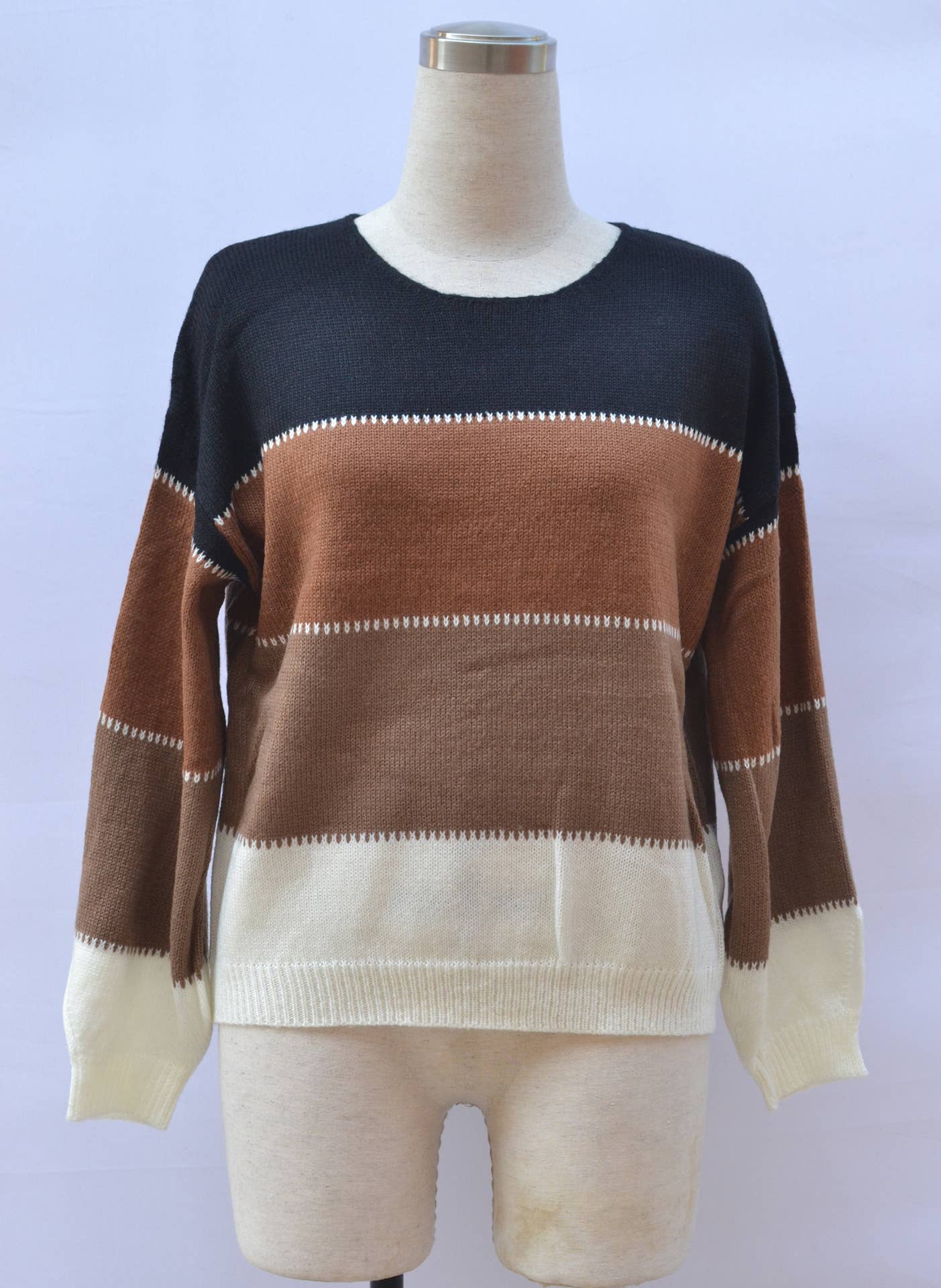 CWOSWL3115_COLORBLOCK CREW NECK MID-LENGTH KNITTED SWEATER