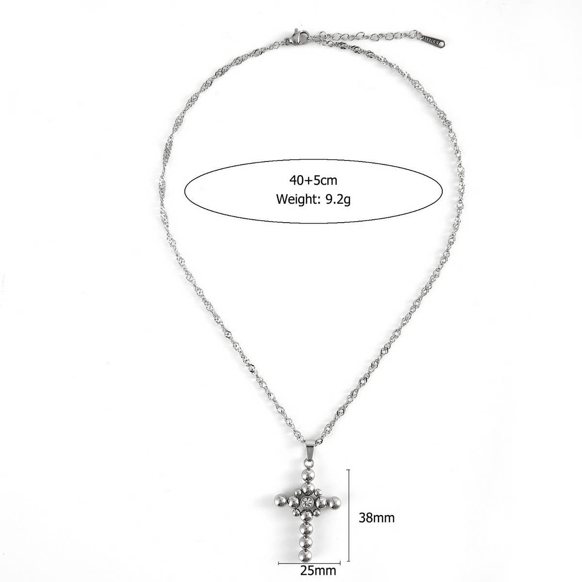 Minimalist Steel Bead Cross Necklace with Zircon