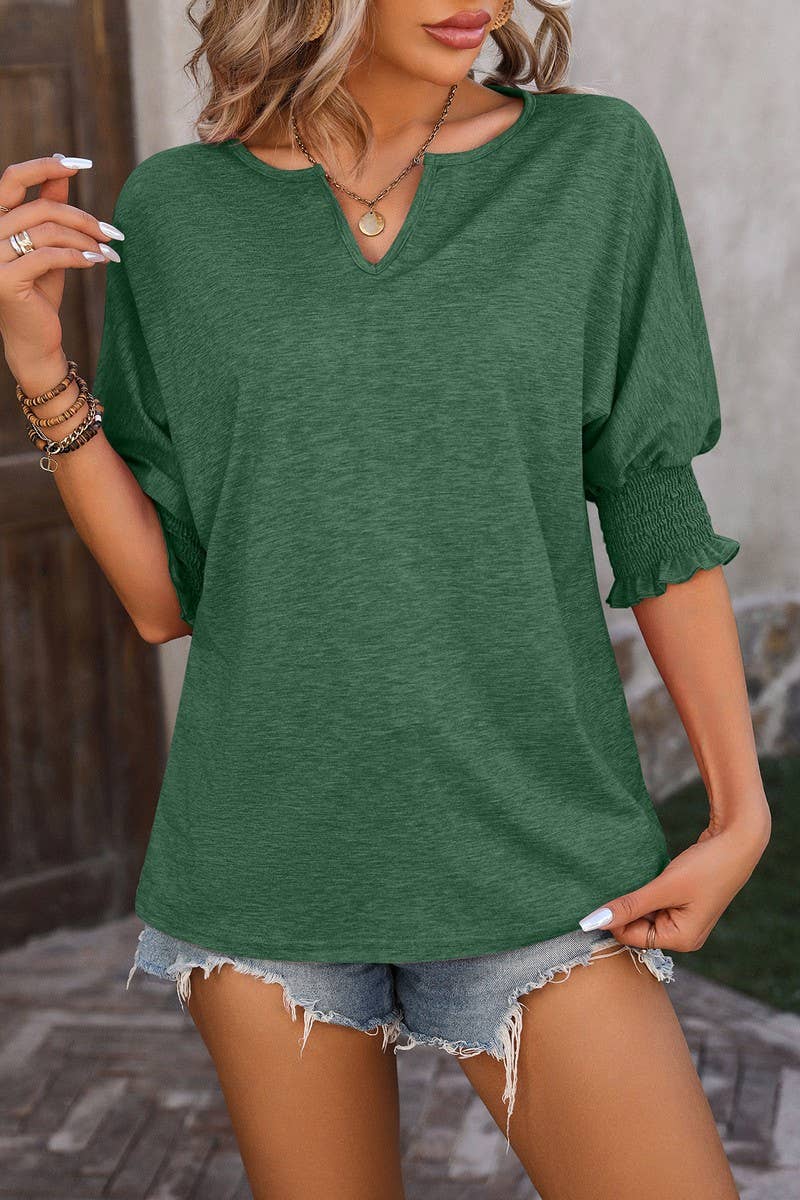 CWTBLS0394_V Neck Short Sleeve Blouse