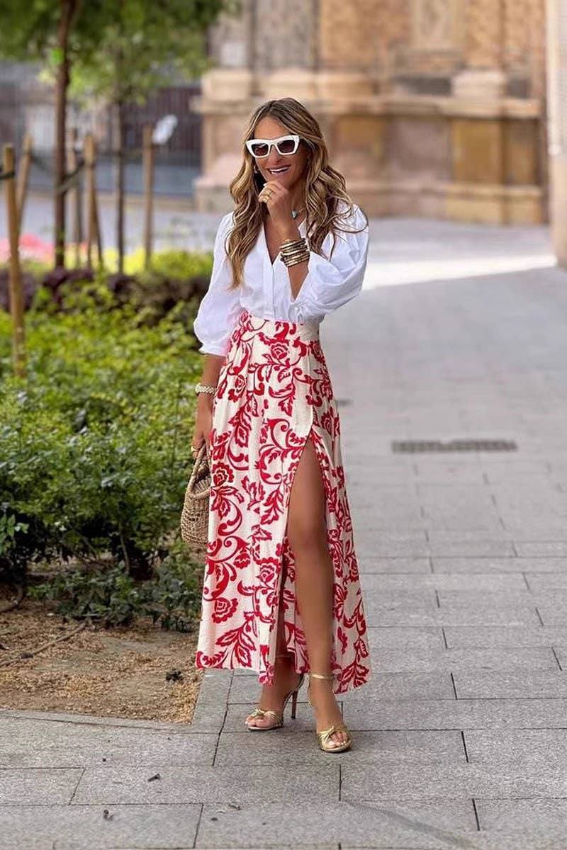 CWBLS0669_FLORAL HIGH WAIST SLIT MAXI SKIRT