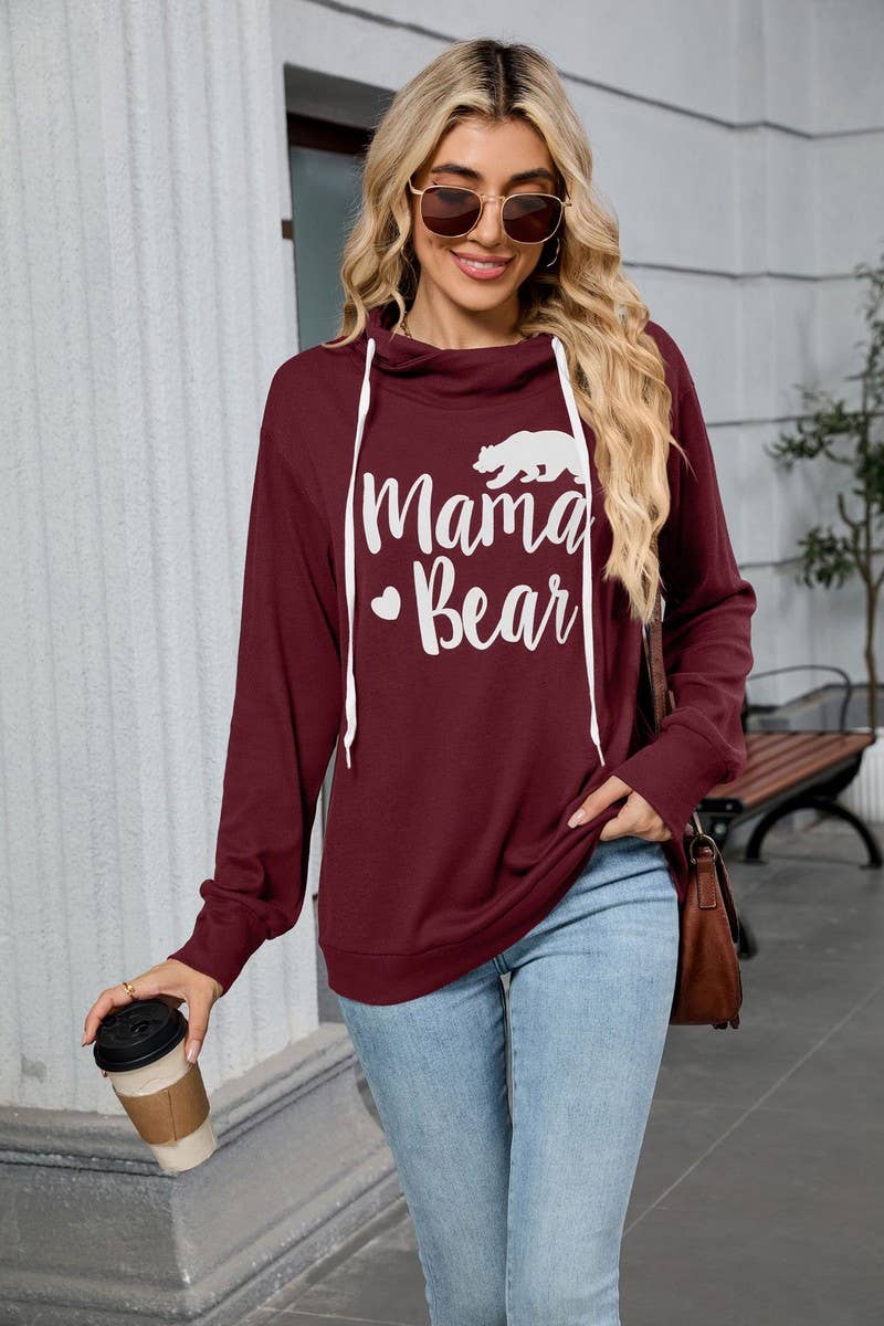 CWOHOL00662_BEAR PRINT HOODED DRAWSTRING SWEATSHIRT