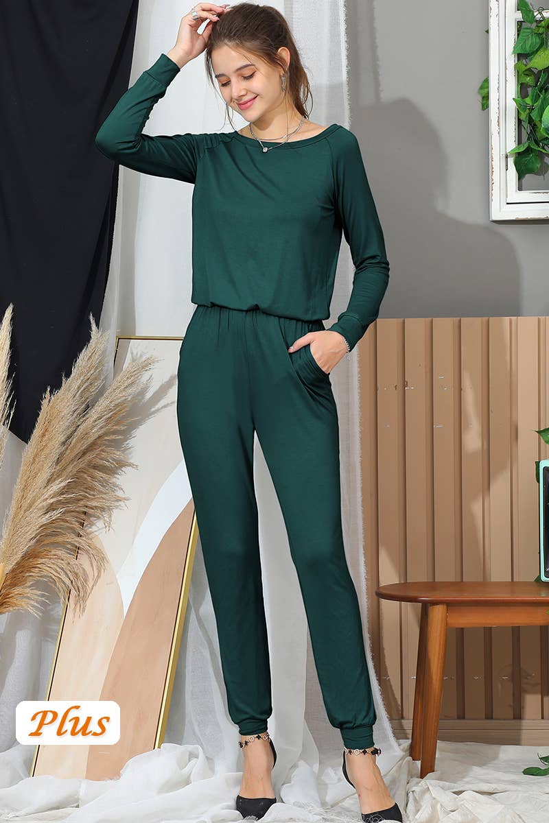 CWSJS223_R Neck Casual Jumpsuits Long Sleeve