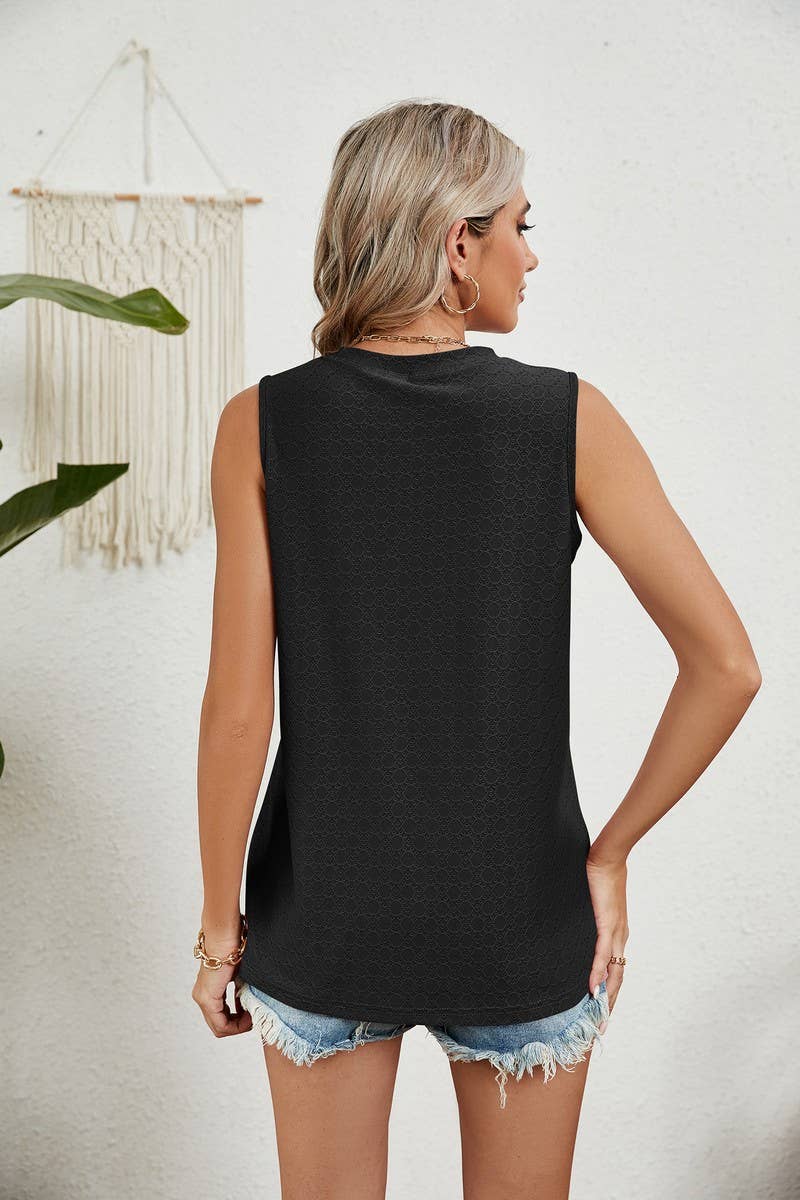CWTBLSL0350_ROUND NECK SLEEVELESS PRINTED VEST T-SHIRT