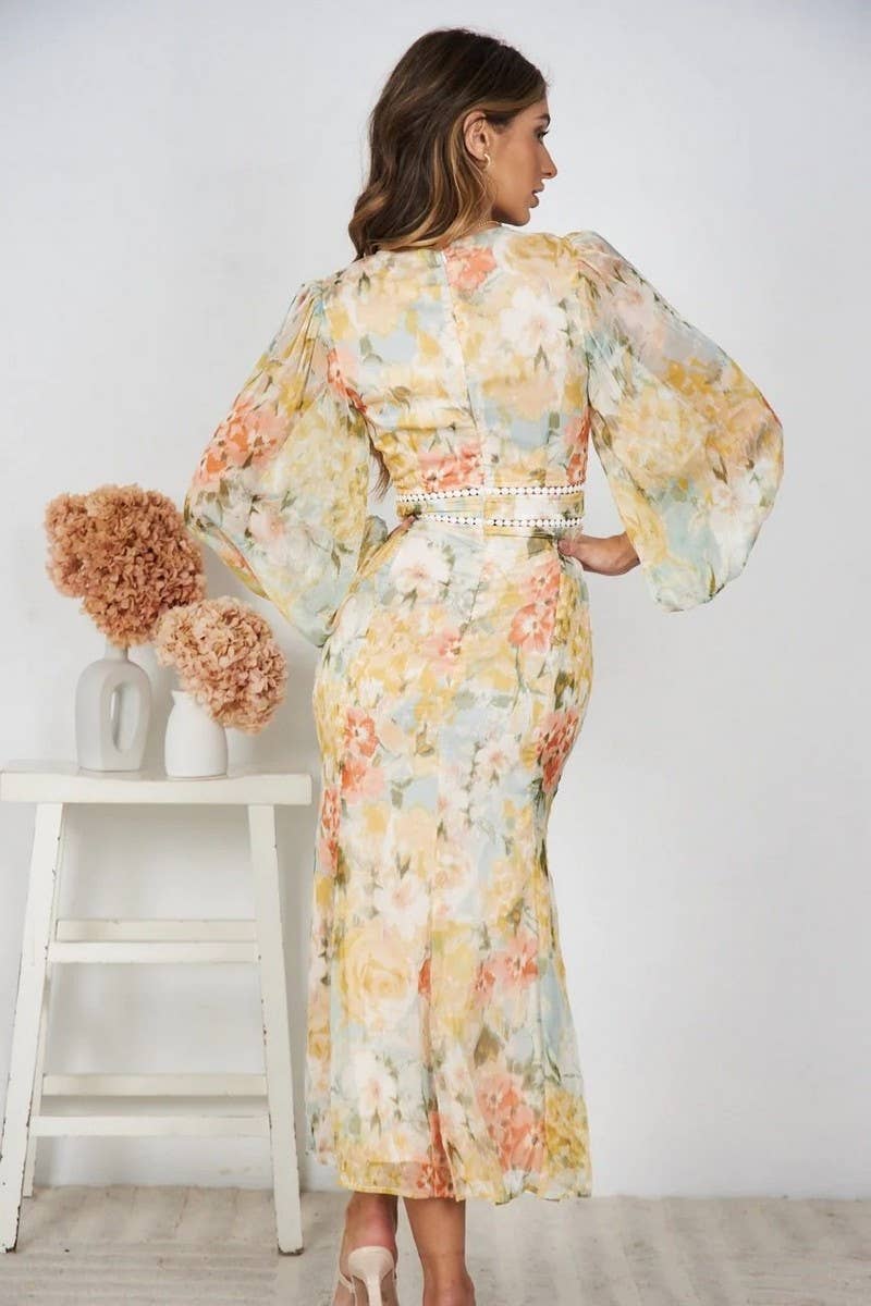 CWDMD5692_FLORAL PRINT HIGH LOW HEM BODYCON MAXI DRESS