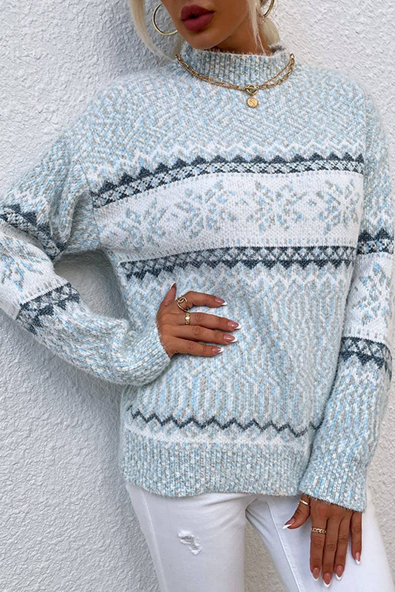CWOSWL2564_HALF TURTLENECK SNOWFLAKE CHRISTMAS KNIT SWEATER