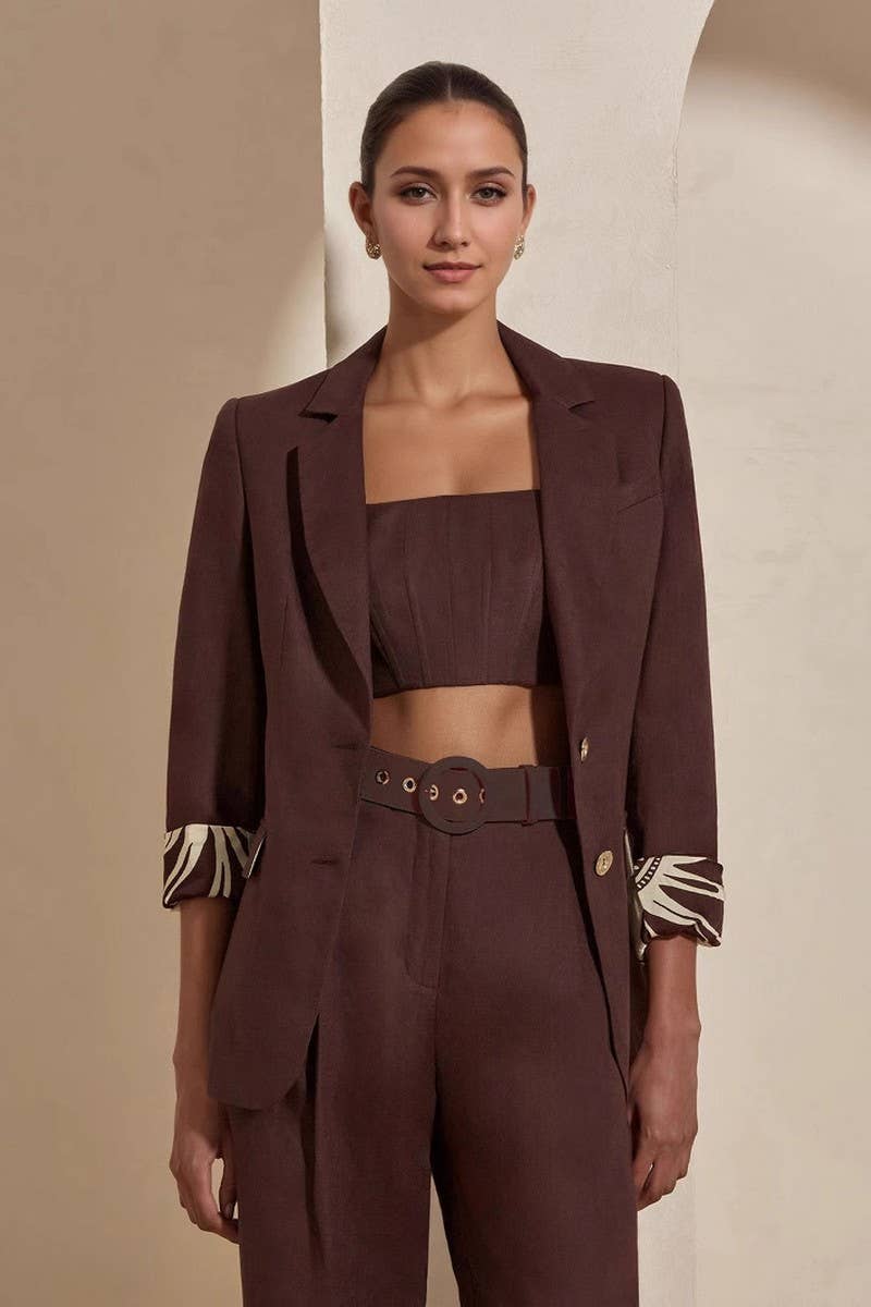 CWSTB2119_TAILORED BELTED BLAZER & PANTS OFFICE SET
