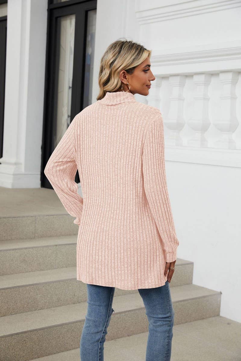 CWTBLL2364_HALF TURTLENECK LONG SLEEVE CASUAL POCKET TOP