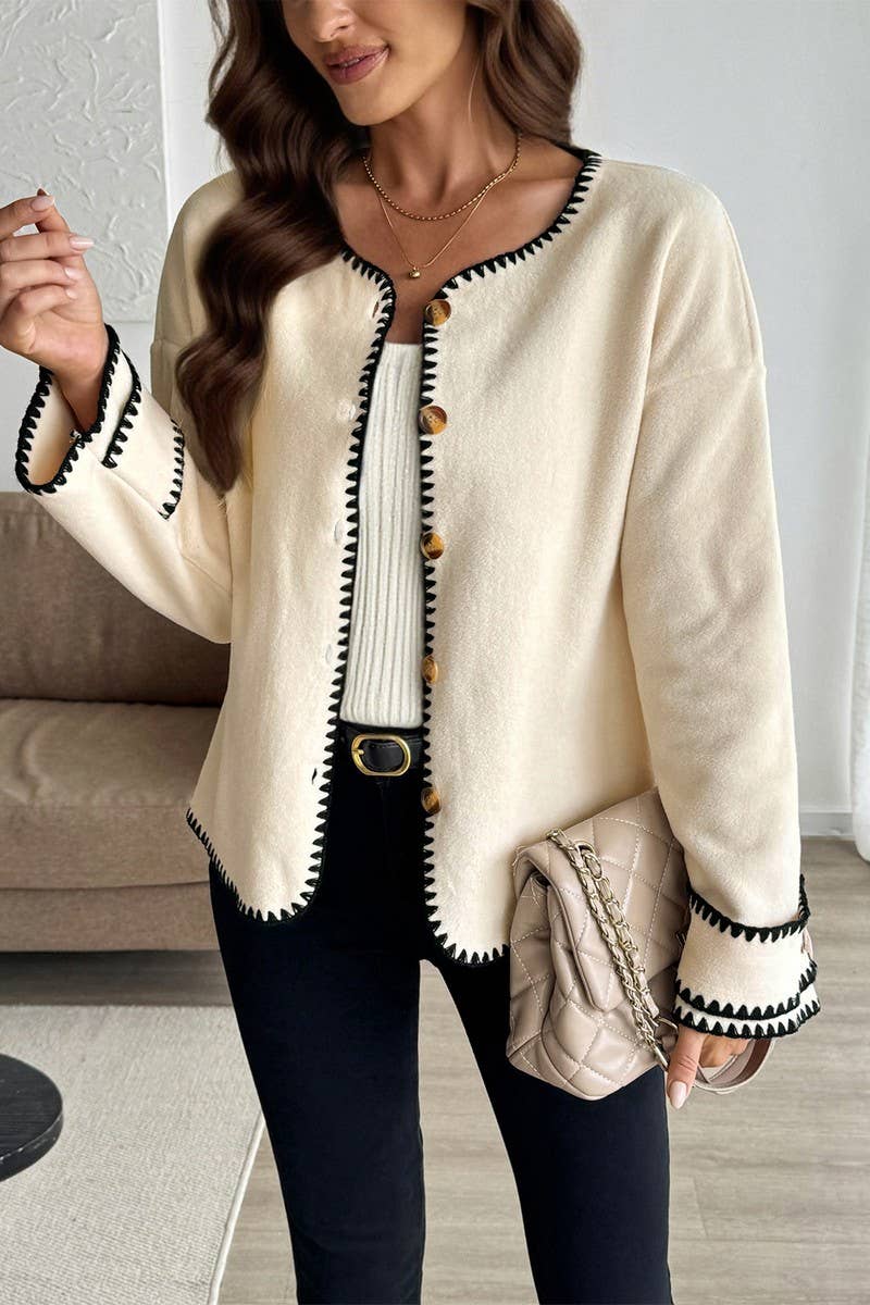 CWOCO00172_CASUAL CONTRAST-TRIMMED LOOSE CREW NECK JACKET