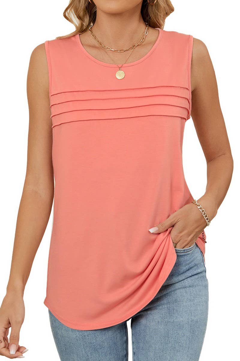 CWTTSL0310_UMMER SOLID COLOR ROUND NECK LOOSE SLEEVELESS VES