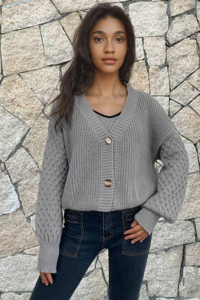 CWOCAL1875_VINTAGE V-NECK LONG SLEEVE SWEATER CARDIGAN