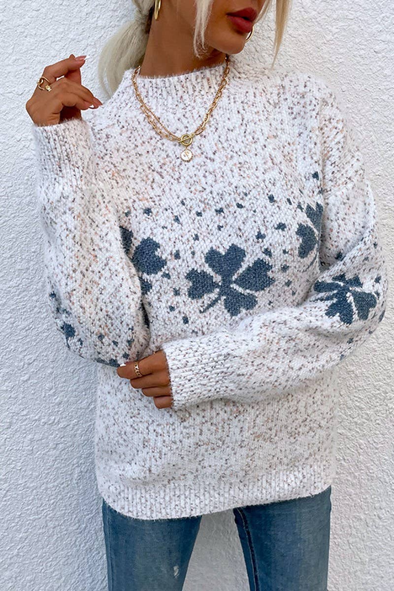 CWOSWL2566_CASUAL HALF TURTLENECK PULLOVER SNOWFLAKE CARDIGA