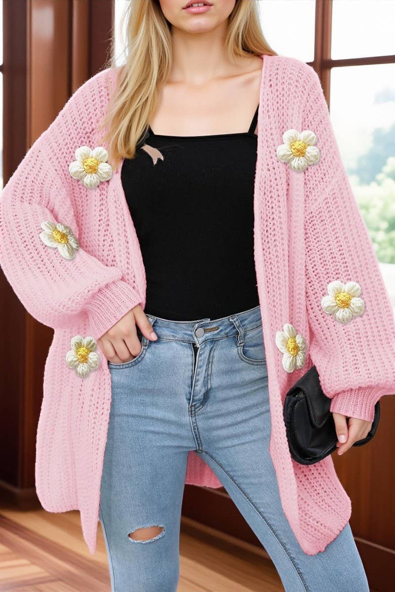 CWOSWL07391_WOMEN CHUNKY KNIT LOOSE FIT CARDIGAN SWEATER