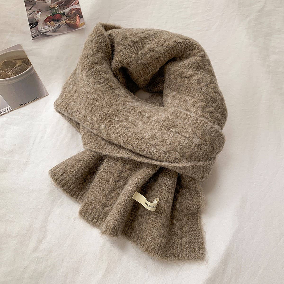 Avocado Green Wool Knit Scarf for Women,Warm_CWASC1506