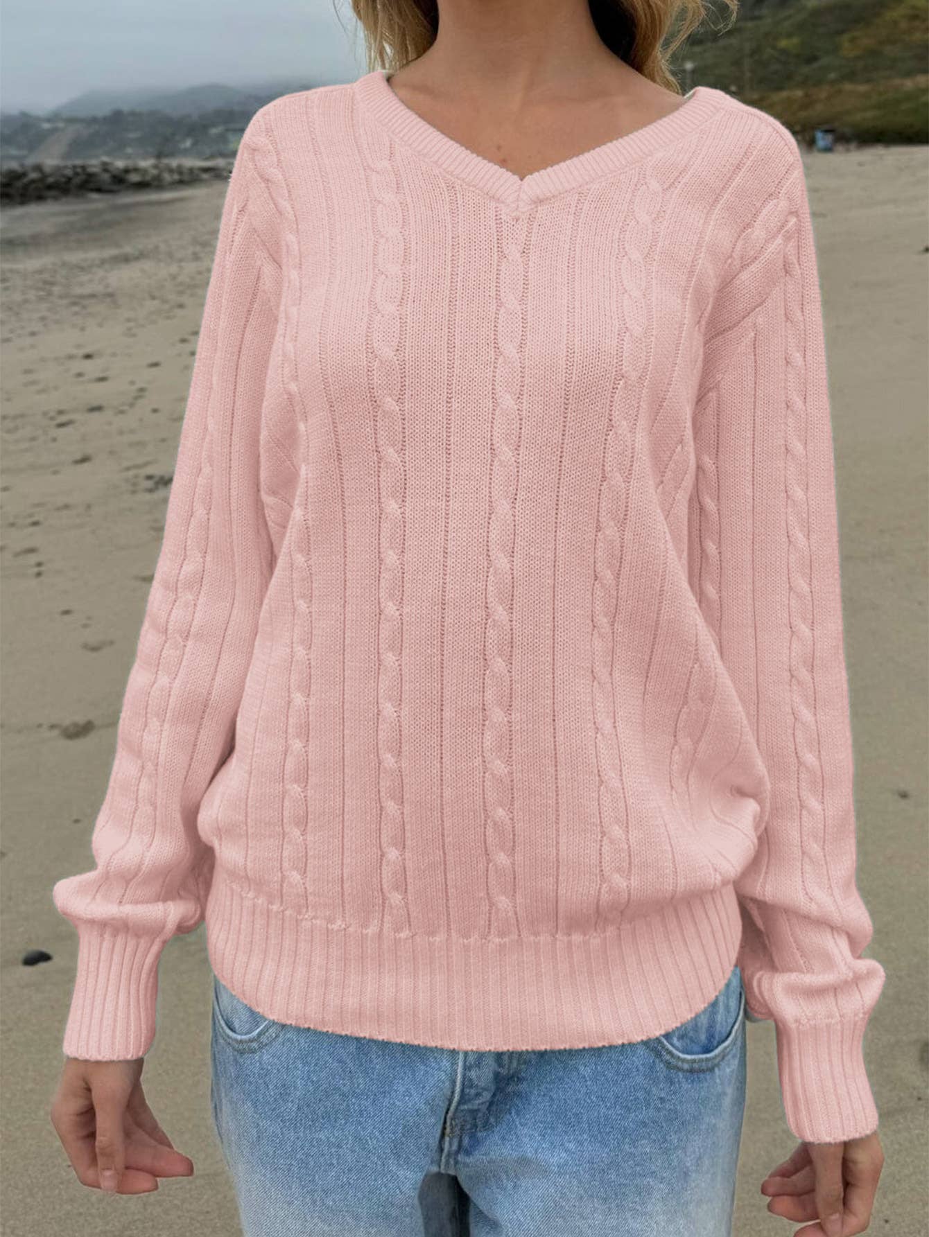 Fashionable casual solid-color knitted sweater