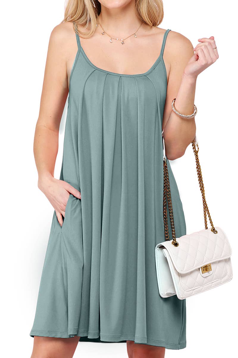 CWDSD10371_PLEATS DETAILED DRESS WITH POCKET AND STRAP