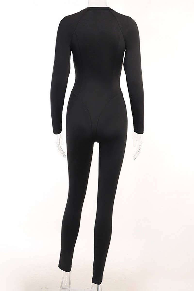 CWSJS1287_LONG SLEEVE ZIPPER TIGHT HIP-LIFTING JUMPSUIT