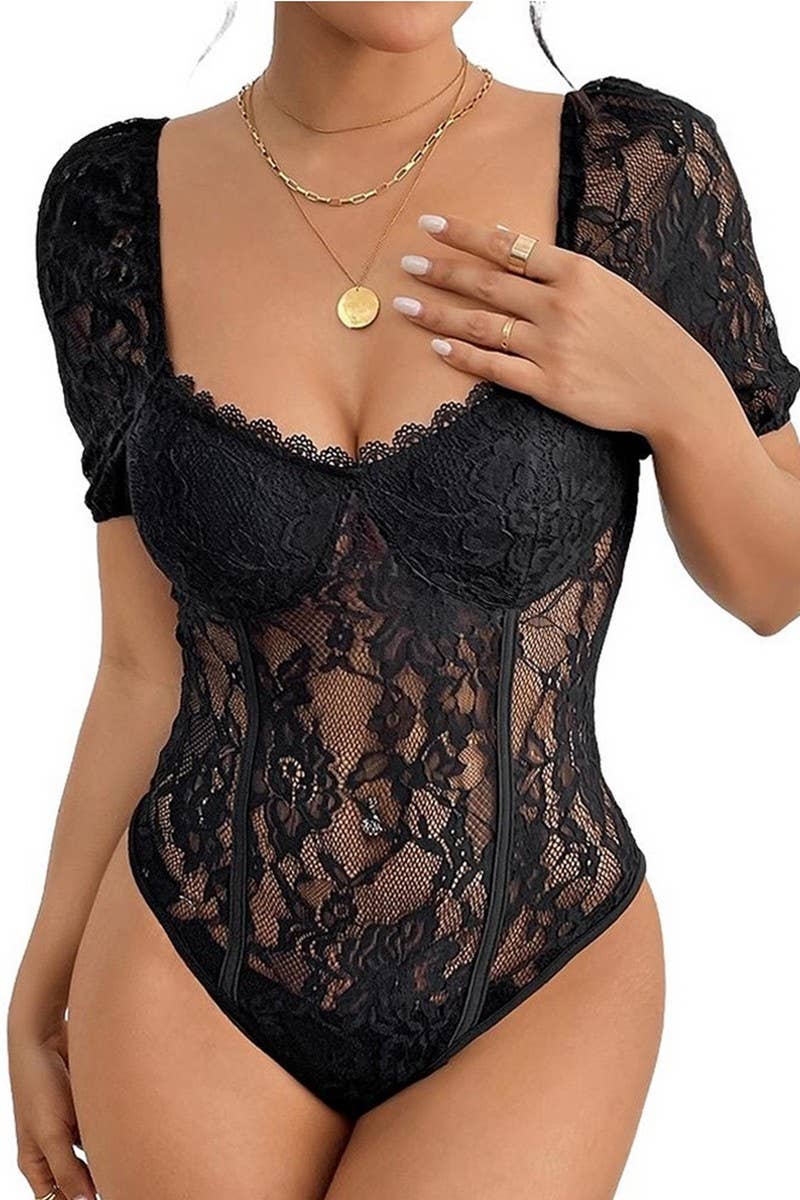 CWSJS0844_SHORT SLEEVE BLACK SQUARE NECK JUMPSUIT