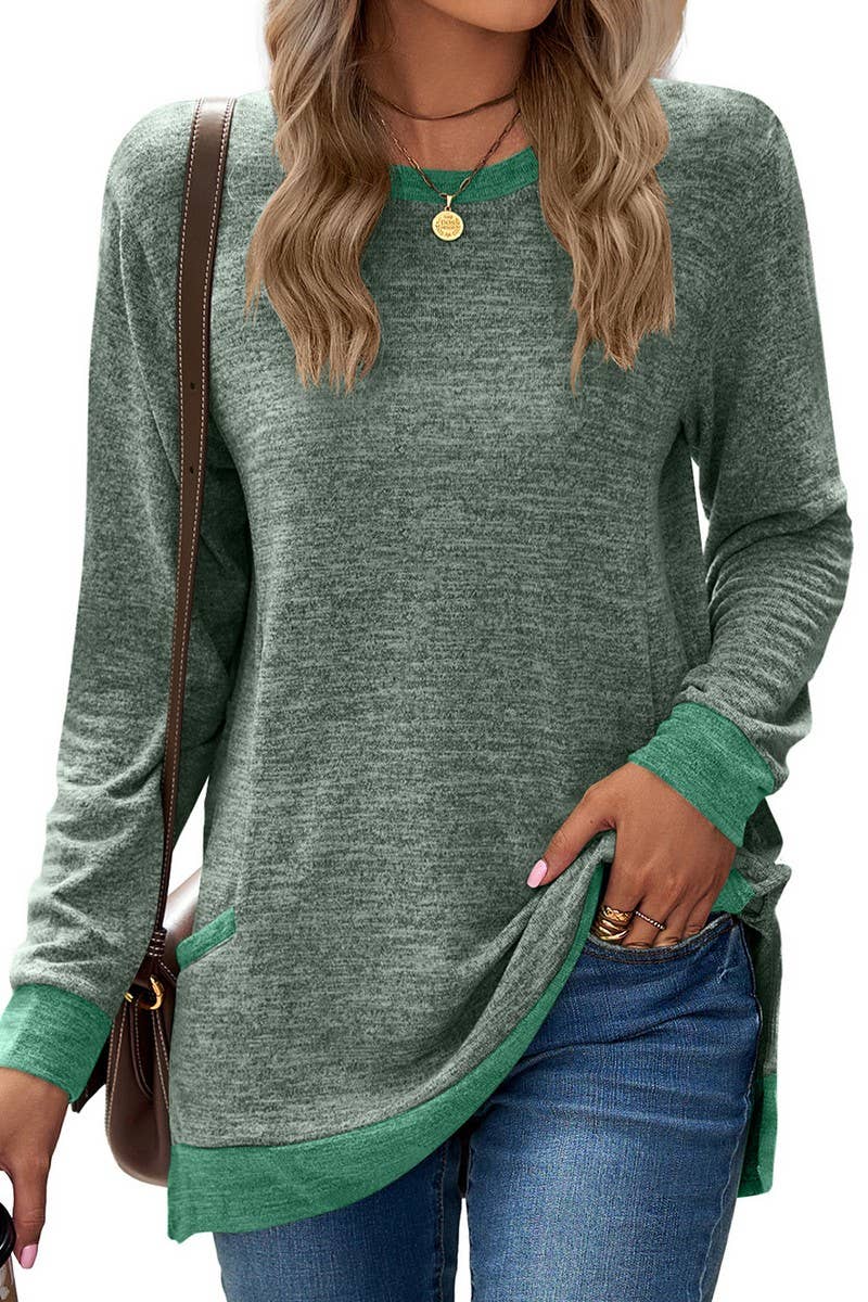 CWTBLL2412_CREW NECK COLORBLOCK POCKET LONG SLEEVE PULLOVER
