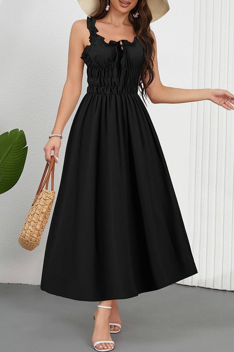 CWDMD6206_CASUAL SOLID COLOR WAIST TIE CAMI MAXI DRESS