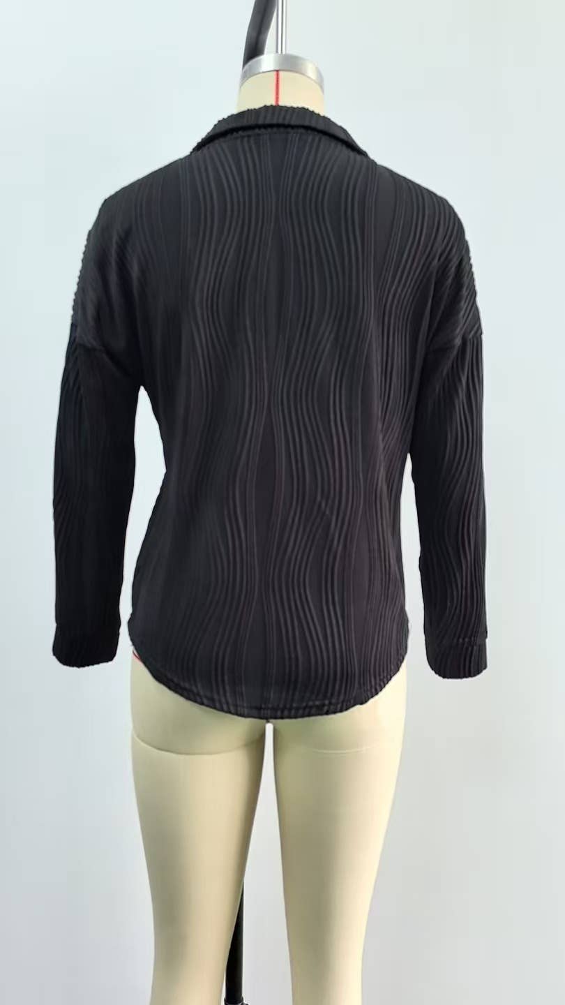 Fashionable lapel fitted long-sleeved top