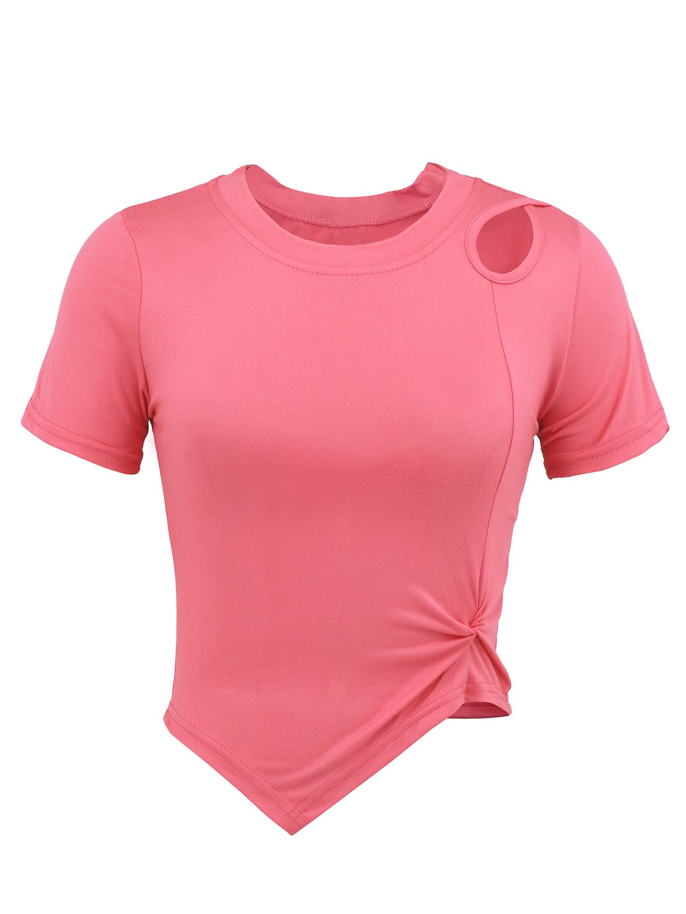 Casual Slim Fit Cropped Knit Solid Color T-Shirt