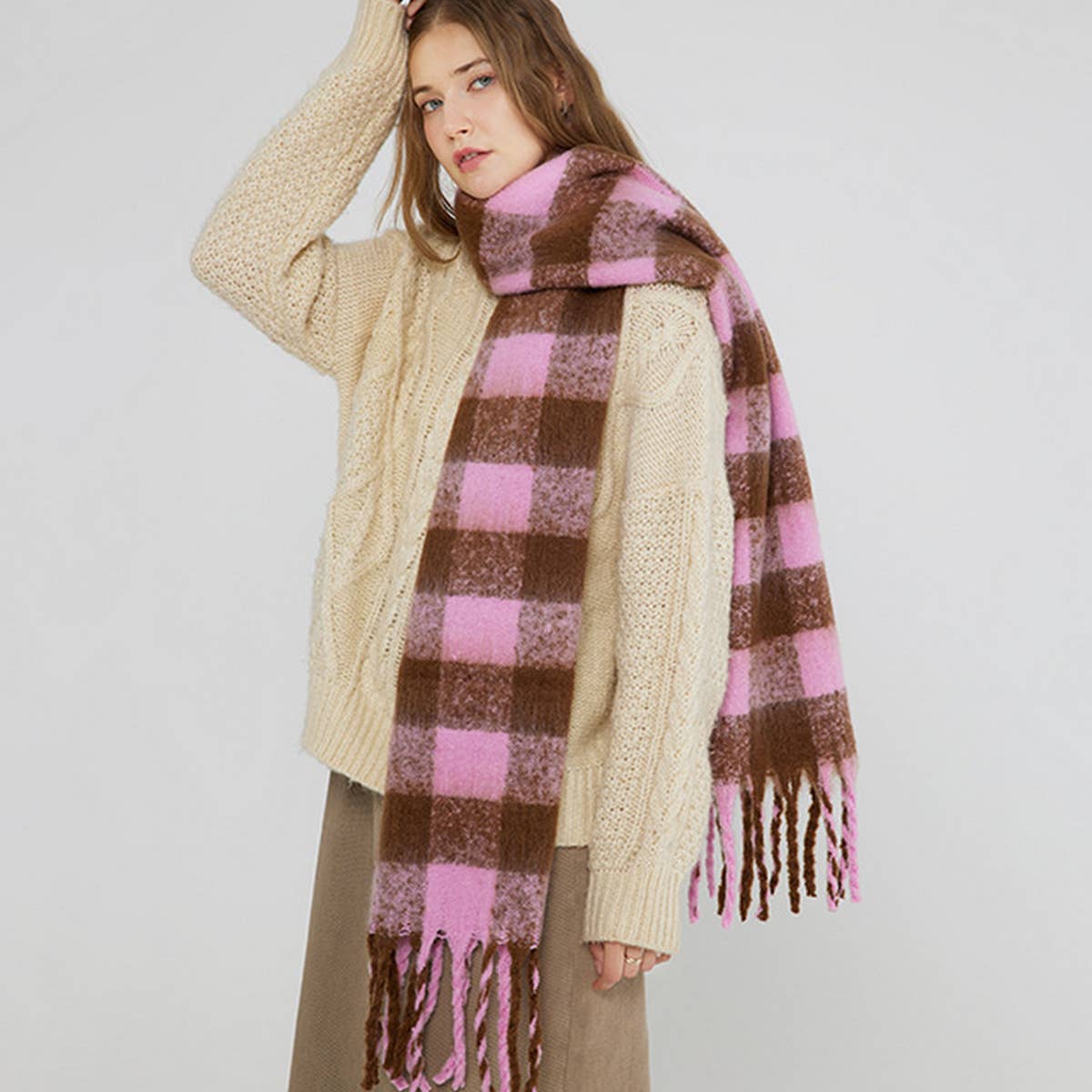 Black & White Plaid Faux Cashmere Scarf_CWASC0324