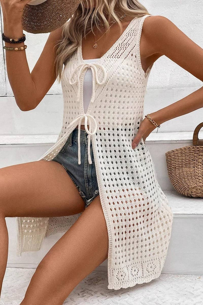 CWTTSL0427_SUMMER RESORT STYLE SLEEVELESS HOLLOW CARDIGAN