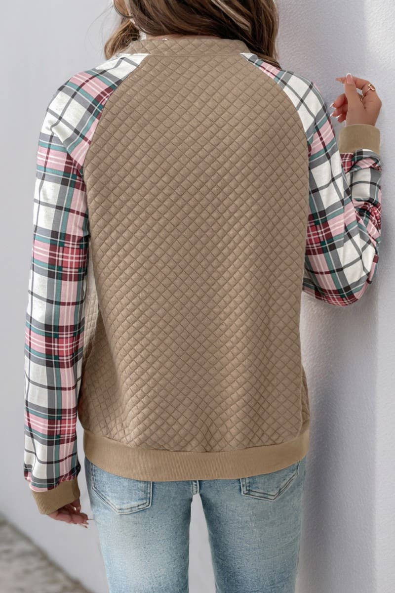 CWTBLL3709_AUTUMN PLAID PATCHWORK RETRO PULLOVER SWEATSHIRT