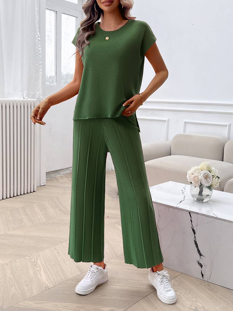 CASUAL SOLID COLOR SWEATER SET