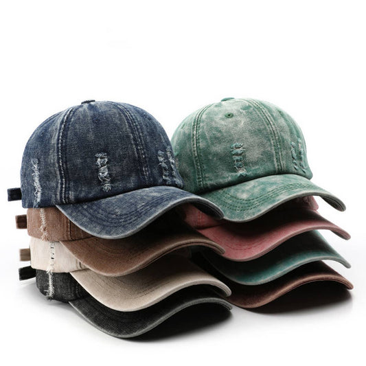 CWAH3217_VINTAGE DENIM RIPPED SOLID COLOR BASEBALL CAP