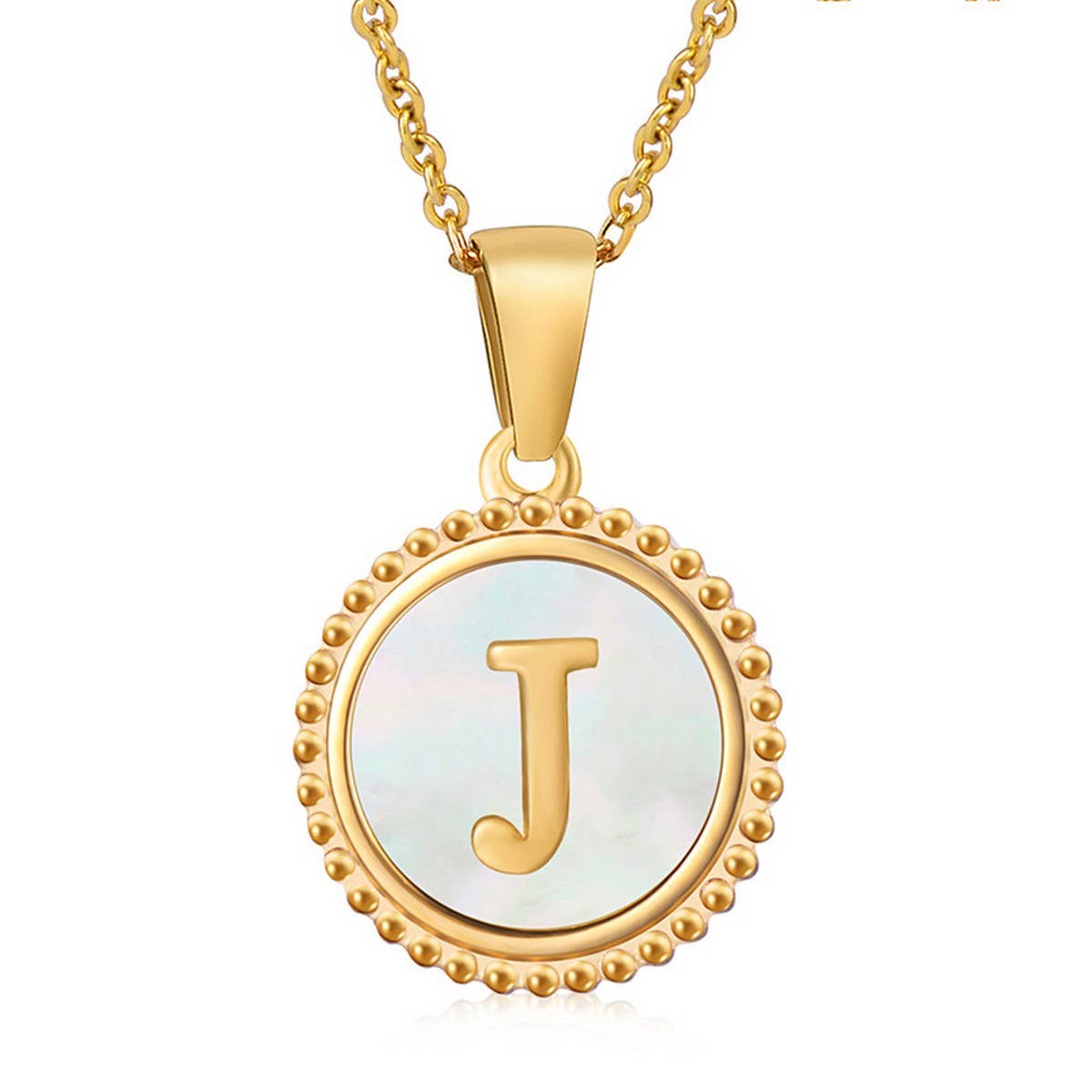 CWAJE1940_Simple Round White Shell Letter Necklace