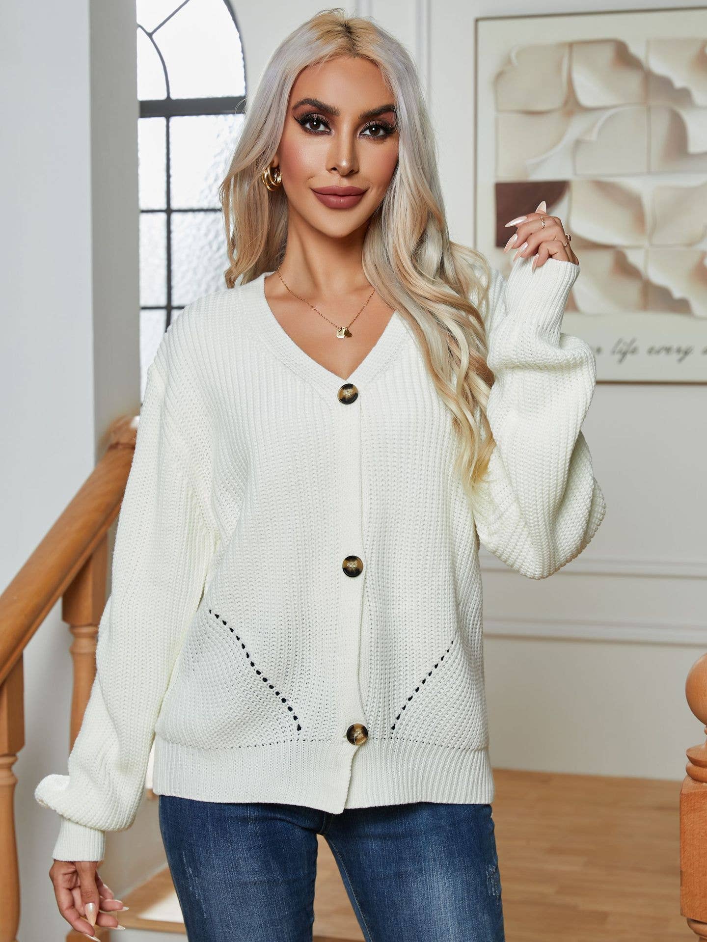 CUT-OUT SINGLE BREASTED CARDIGAN SWEATER