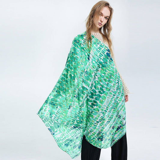 Floral Printed Satin Scarf - Elegant Beach Shawl