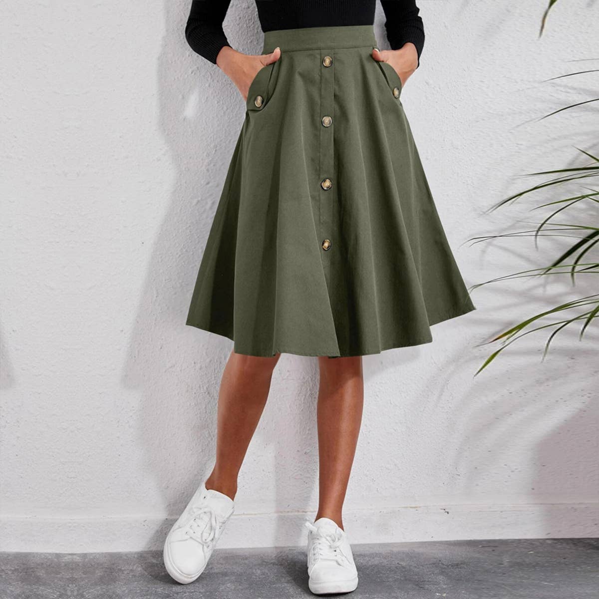 ELEGANT UMBRELLA SKIRT WITH FRENCH POCKET WAIST