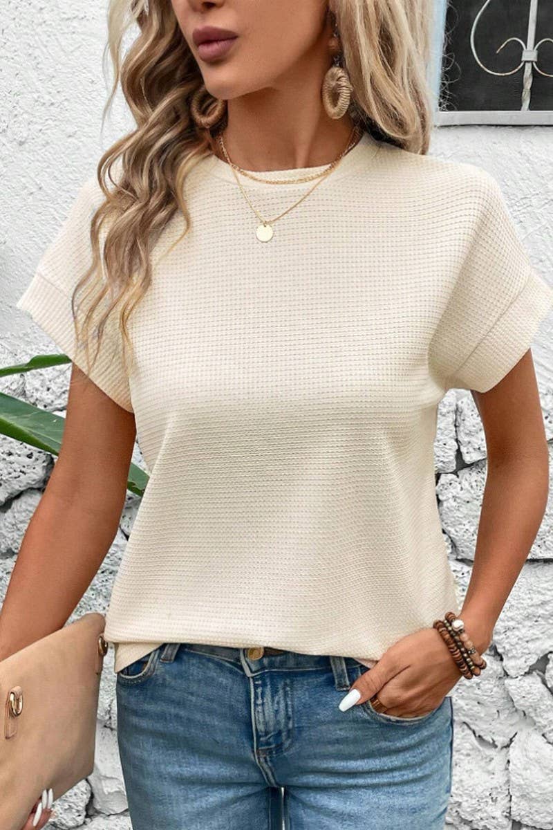 CWTTS1499_SOLID COLOR ROUND NECK COMFORTABLE CASUAL TEE