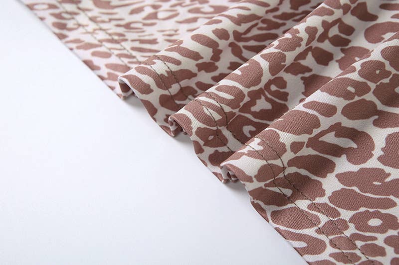 Cinched-neck off-the-shoulder leopard print dress