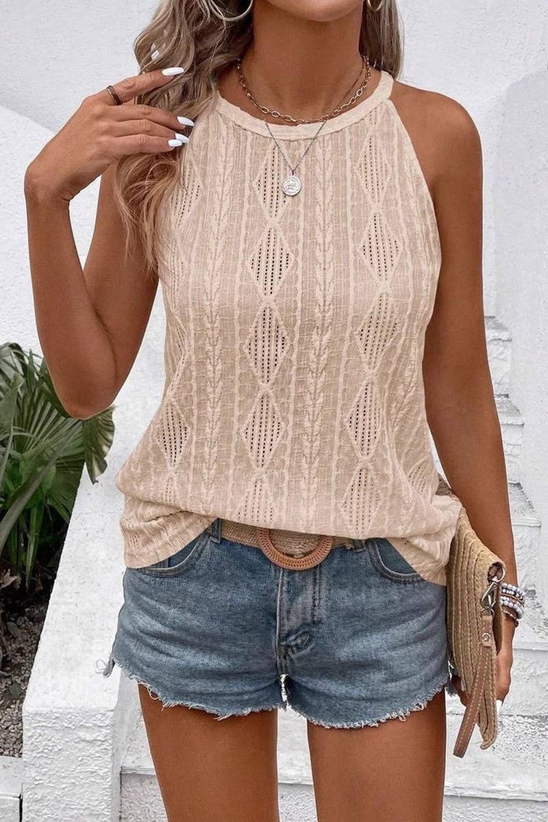 CWTTK0805_SOLID COLOR JACQUARD CAMISOLE KNITTED VEST