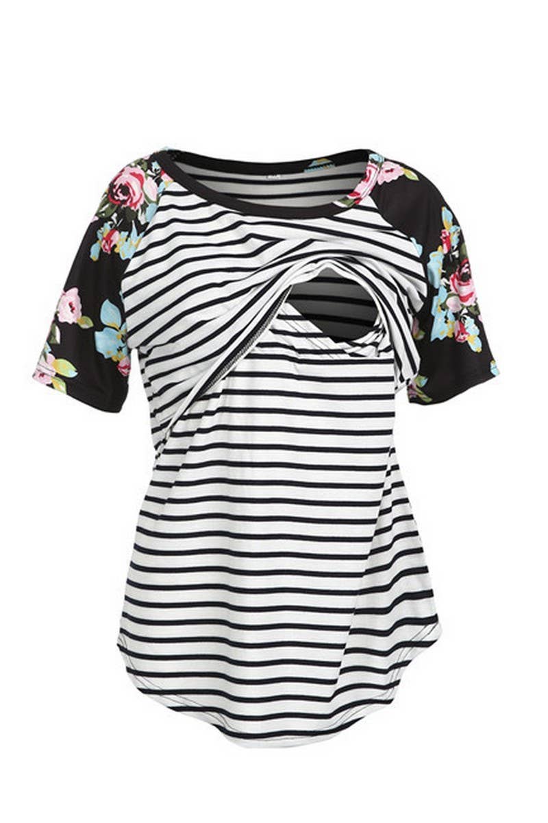 CWTBLS1438_MULTIFUNCTIONAL STRIPED STITCHING NURSING CLOTHES