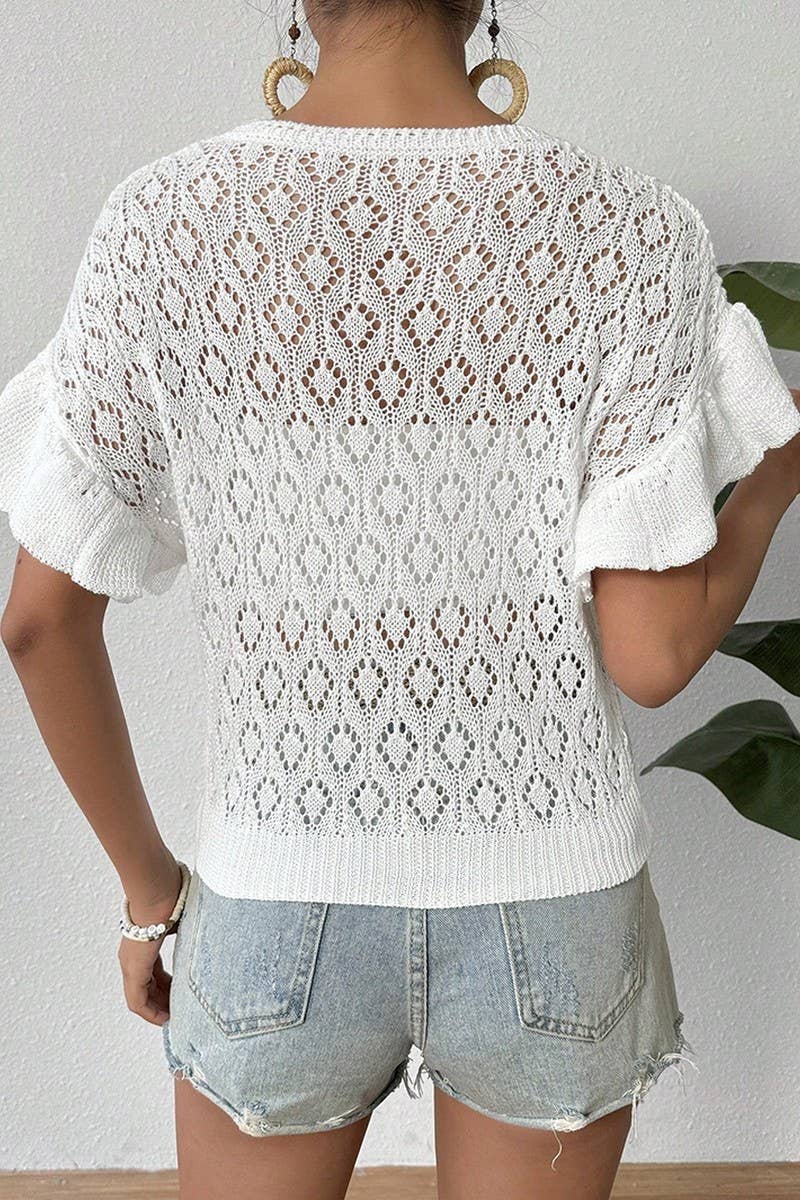 CWTTS1489_SUMMER NEW ROUND NECK HOLLOW KNITTED TOP