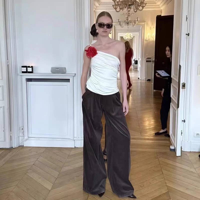 Fashion floral asymmetrical backless tank top