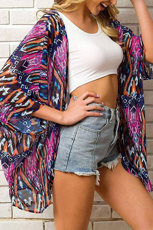 CWTTS1521_SUMMER NEW STYLE PRINTED CARDIGAN CHIFFON BLOUSE